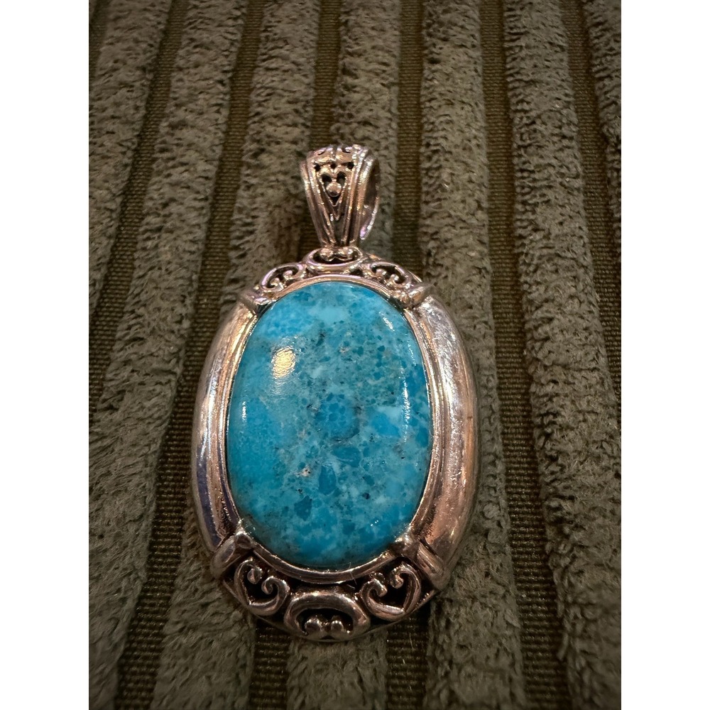 Sterling Silver Oval‎ Turquoise Pendant Necklace Thailand Gemstone Statement